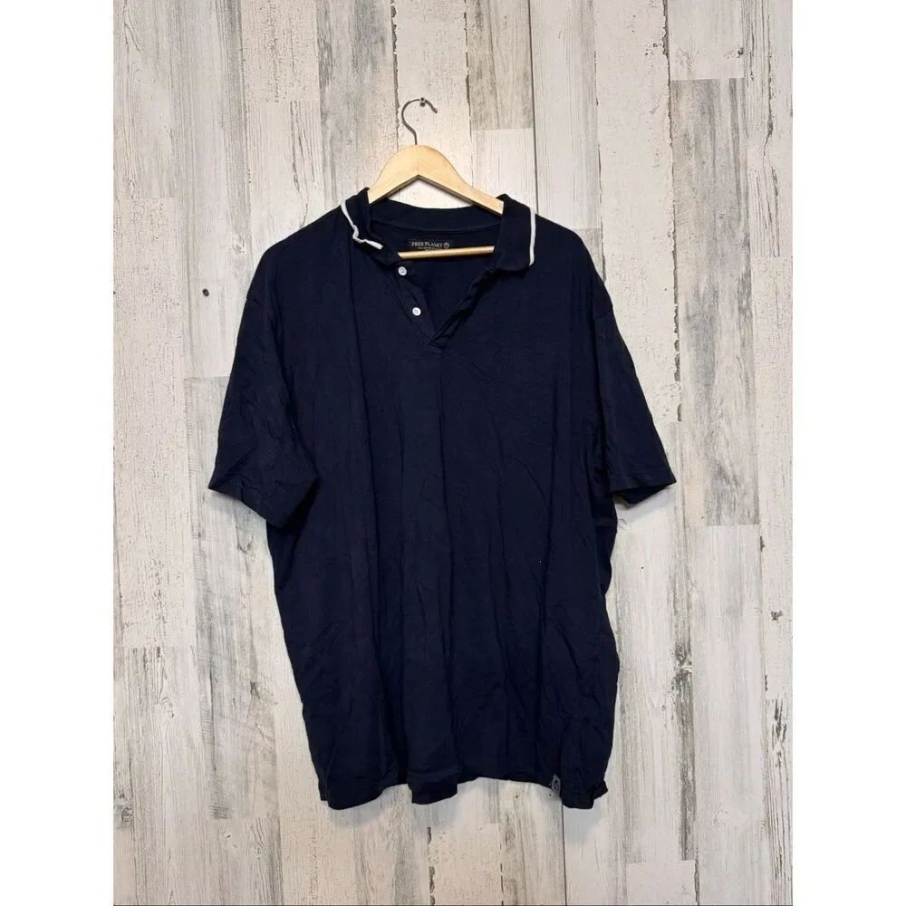 Free Planet Navy Blue Short Sleeve Polo Shirt Men’s 3X Cotton Stretch